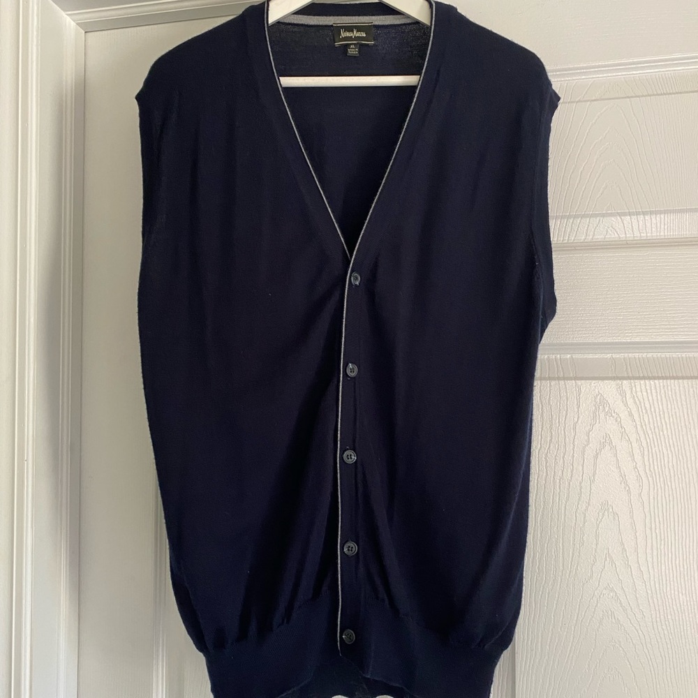 Men’s Navy Blue Neiman Marcus Merino Wool Blend Sweater Vest Xl